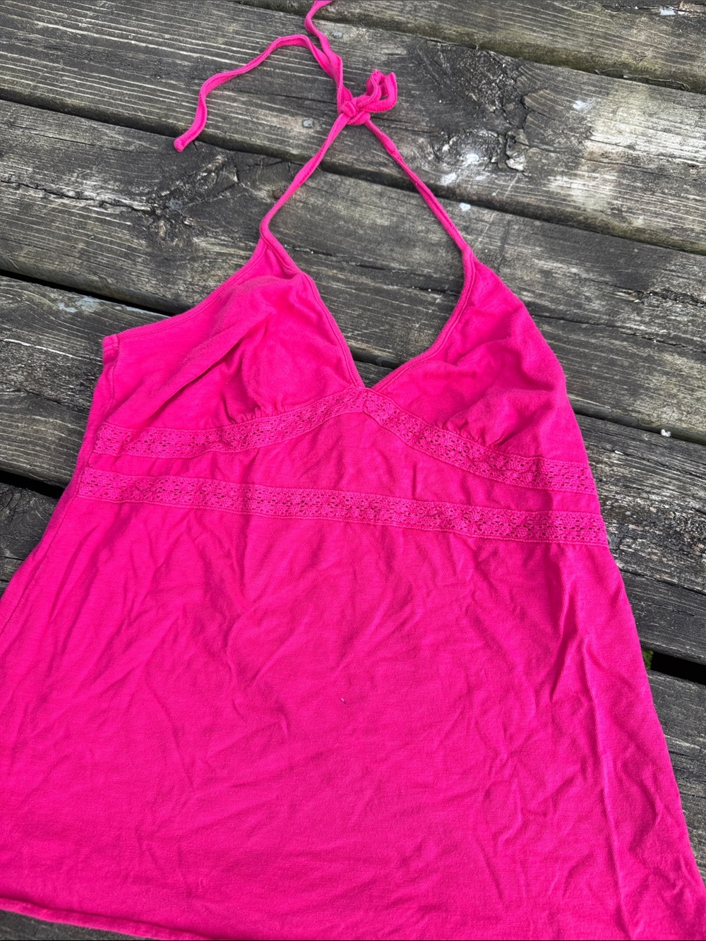 American Eagle Outfitters Bright Pink Halter Cami with Lace Bands